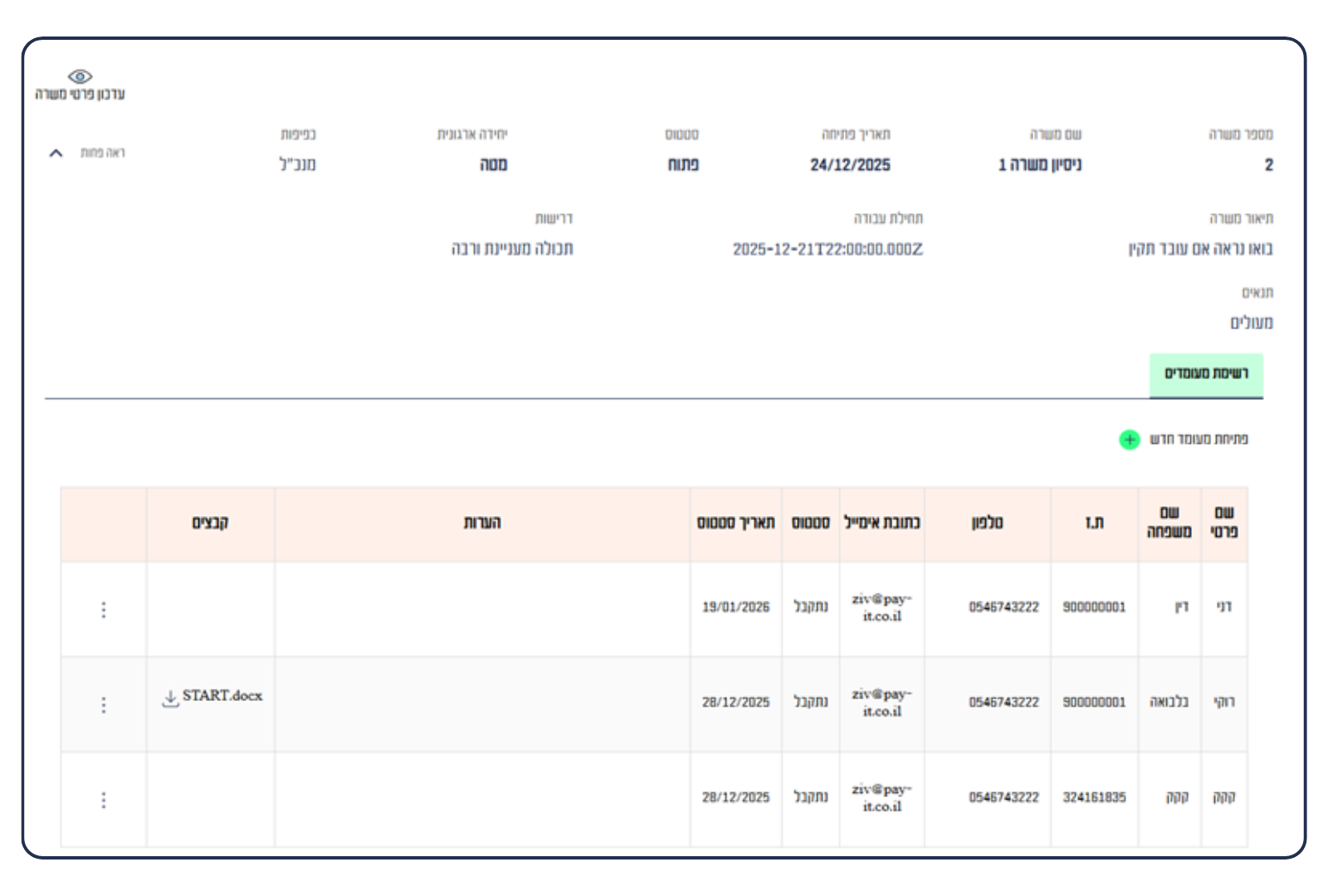 ניהול משרות 1לגיוס